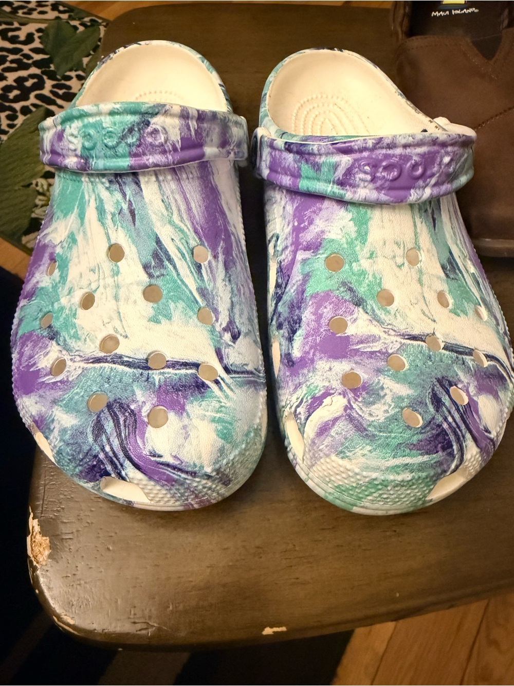 Tie-Dye Clog Sandals in Purple & Teal
